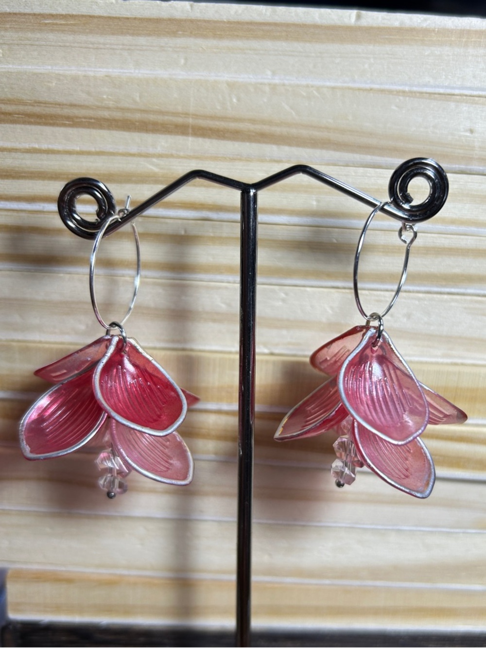 3/$25 Pink Flower Petal Drop Hoop Earrings